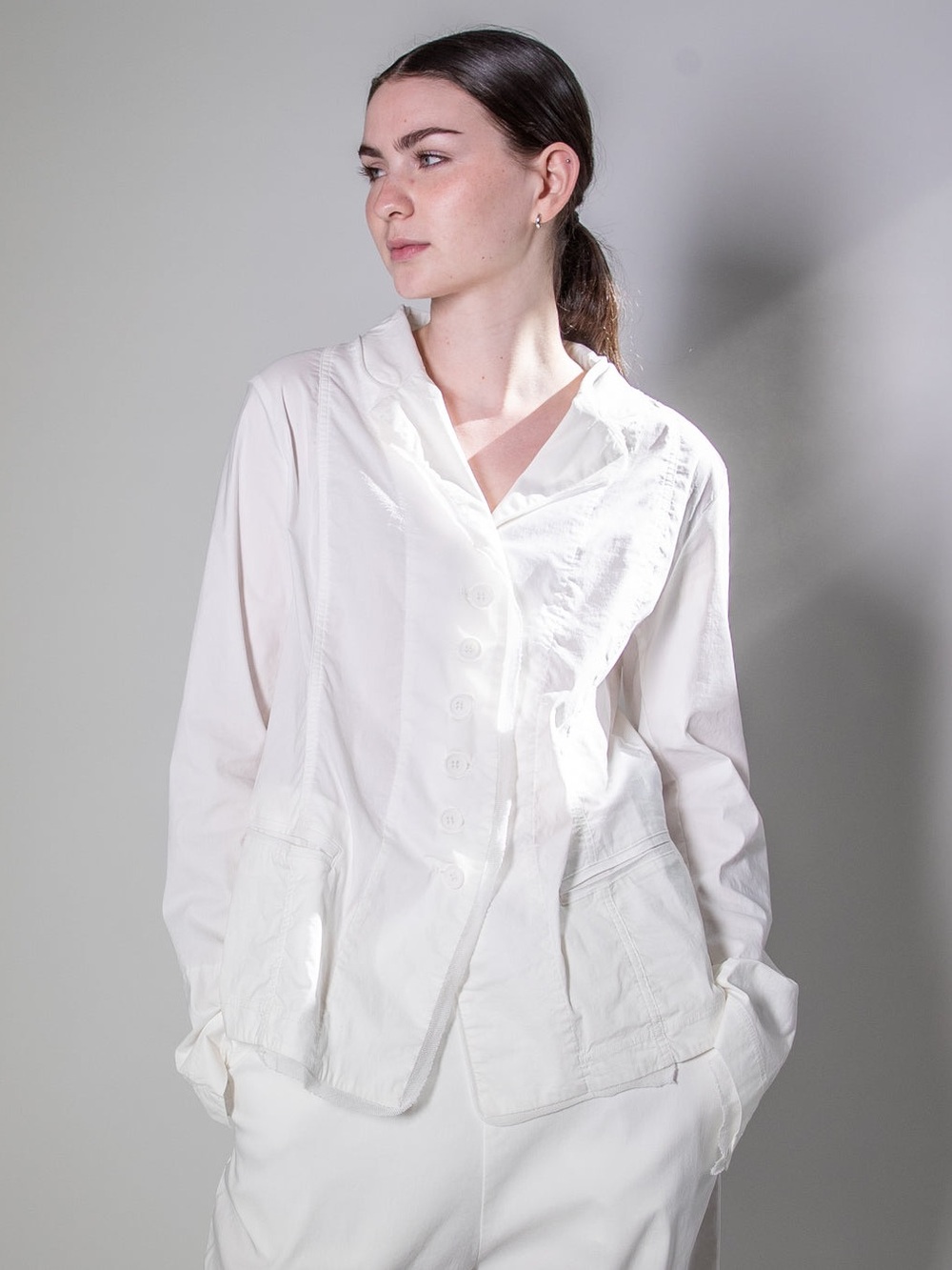 Rundholz Black Label Avant-Garde Button-up White Jacket With Netting Detail